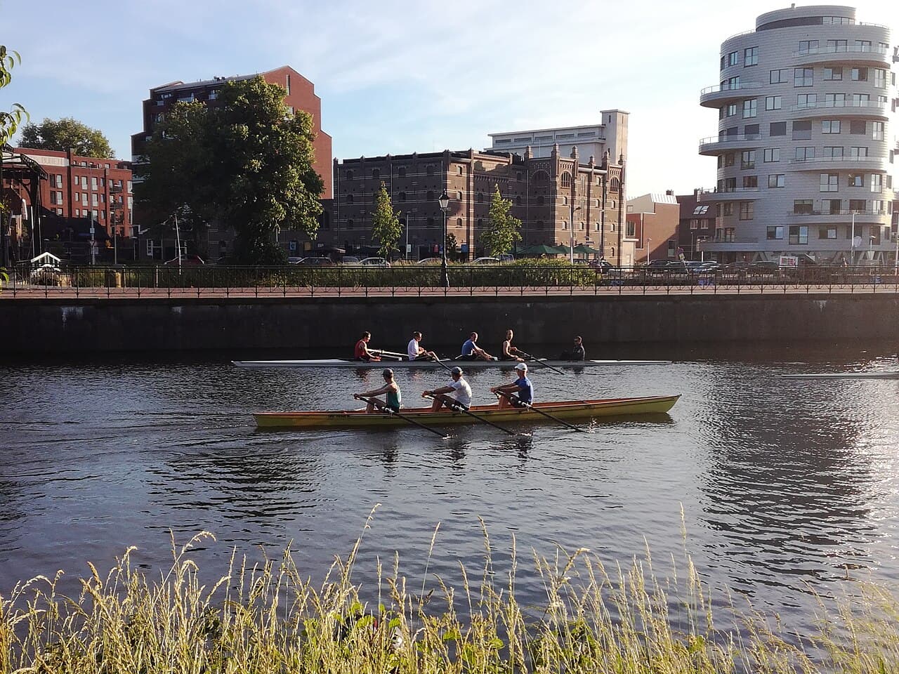 Roeiteams op het water in Utrecht